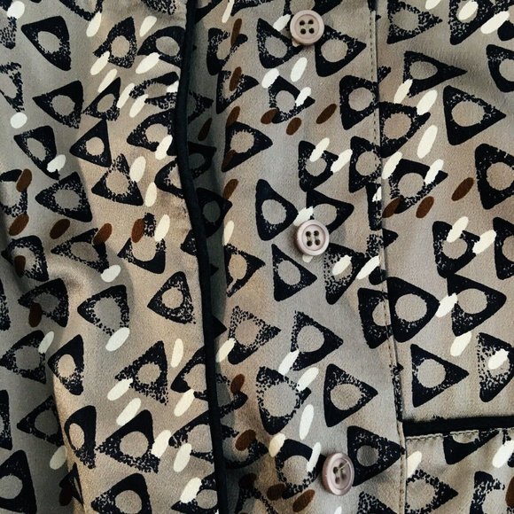 Vintage Joan Collins Silk Top Blouse Sz 4 Retro Triangle Print Snap Neckline - Picture 10 of 11